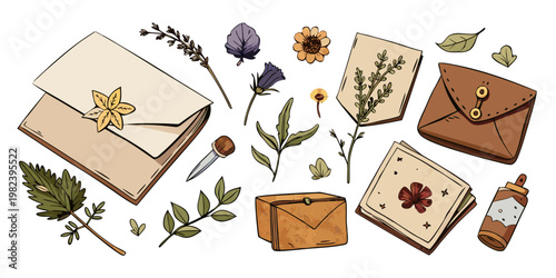 Vintage Botanical Stationery and Herbarium Illustration Collection