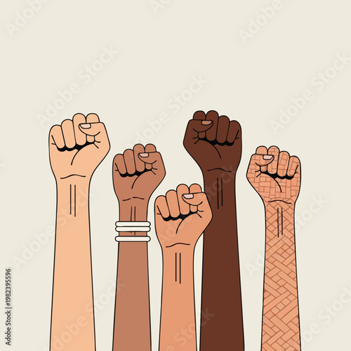 Diverse Group of People Raising Fists in Unity and Solidarity