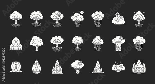Collection of various mushroom icons.
