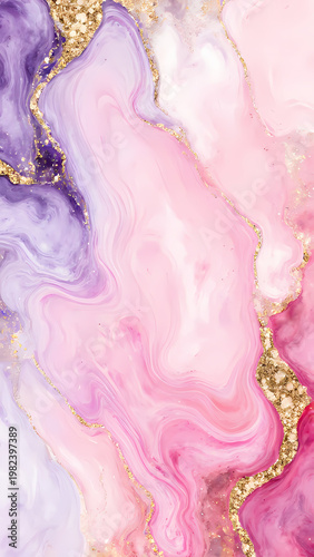 Rich shades of pink and purple flow gracefully, interspersed with sparkling golden lines Generative AI