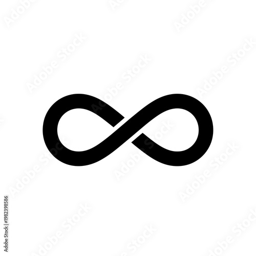 A bold black symbol representing infinity, a mathematical concept or symbolic representation