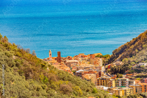 фотографія Aerial panoramic view of Noli, Liguria, province of Savona, Italy