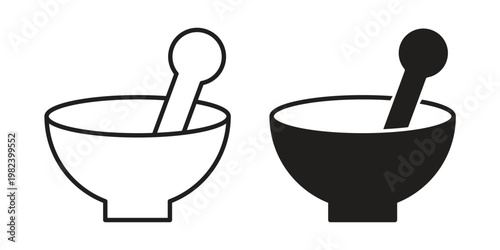 Mortar pestle icon set. line art vector icon for apps and websites