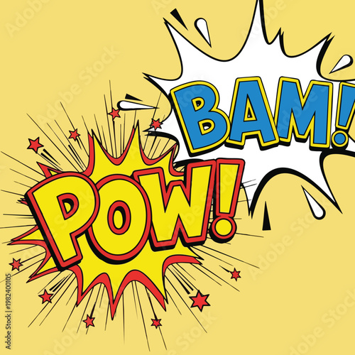 Dynamic Comic Book Style Illustration of Action Words for Creative Design Projects