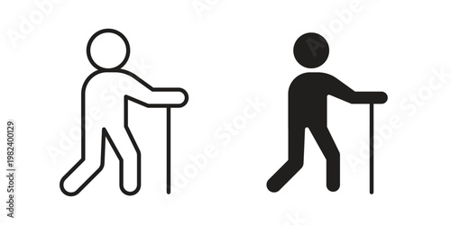 Person walking with cane icon set. line art vector icon for apps and websites