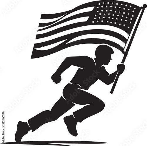 Honoring heroes a memorial day silhouette of a runner with american flag