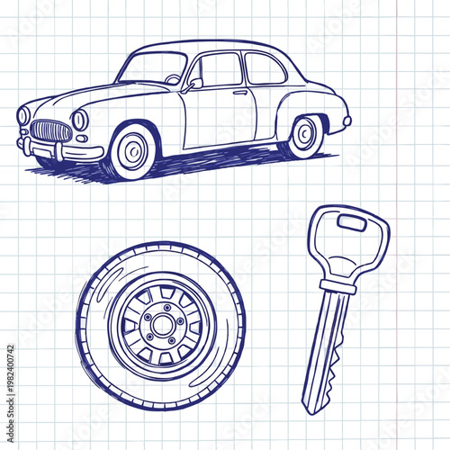 Vintage Car and Car Key Set for Classic Vehicle Enthusiasts