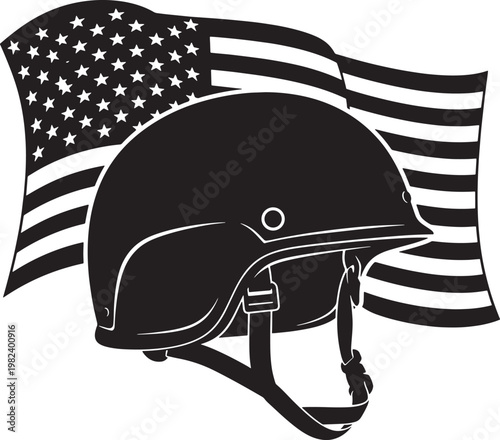 Memorial day remembrance fallen soldier's helmet with american flag honoring sacrifice