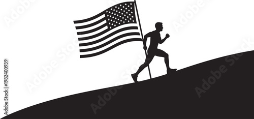 Memorial day remembrance silhouette of runner with american flag honoring fallen heroes
