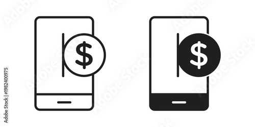 Send money smartphone icon set. line art vector icon for apps and websites