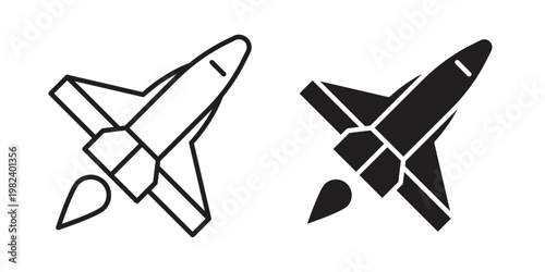 Space shuttle icon set. line art vector icon for apps and websites