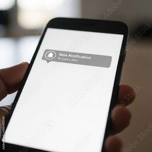 Hand holding smartphone with new notification account alert on screen