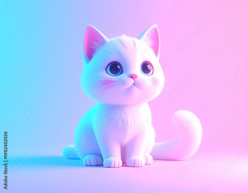 Fototapeta premium Cute 3D Cartoon Cat with Pastel Pink and Blue Dreamy Aesthetic