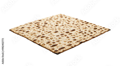 Single square piece of traditional unleavened matzah bread isolated on a pure transparent background