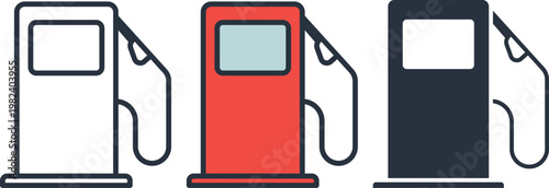 Gas Pump Icons, set of four isolated vector illustrations in different styles showing fuel station, petrol, and energy symbols
