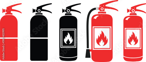 Fire safety icon, fire extinguisher vector symbol for emergency preparedness