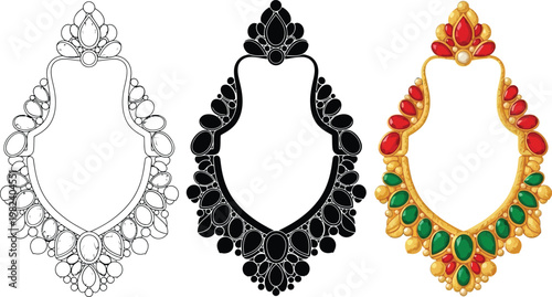 Ornate jewelry frame designs detailed vector illustrations of decorative borders with gemstones isolated on white background for luxury bran
