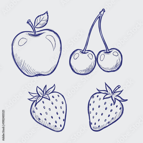 Fresh Assorted Fruit Illustrations for Healthy Eating or Food Packaging Design
