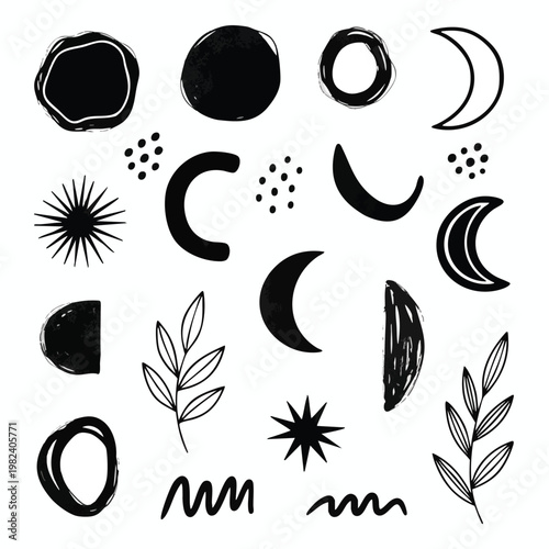 Elegant Artistic Moon and Star Silhouettes for Creative Design Projects