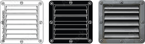 Set of ventilation grilles different styles including outline black and metal for architectural design and HVAC concepts