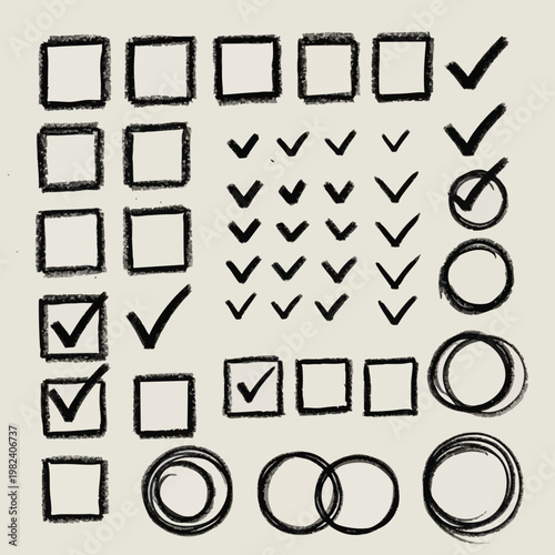 Collection of Checkboxes and Circles for Digital Forms and User Interface Design