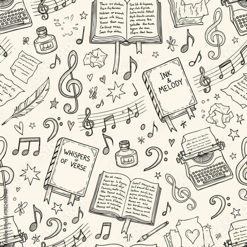 Creative Music and Songwriting Concept with Instruments Notes and Notebooks