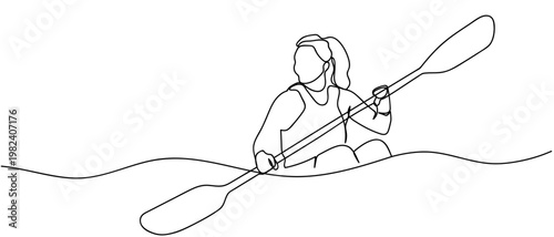 continuous line style woman holding a paddle Minimalist vector illustration isolated on white background Editable stroke.