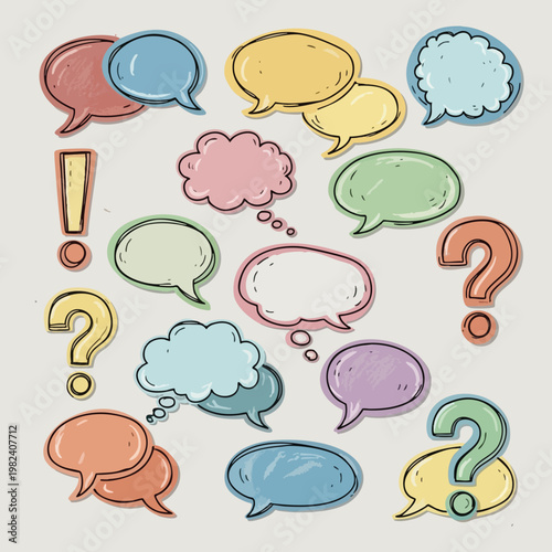 Collection of Colorful Speech Bubbles for Communication and Messaging Concepts