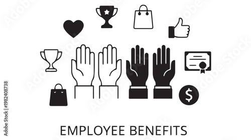 Flat design employee benefits concept with rewards, shopping perks, and financial incentives illustration