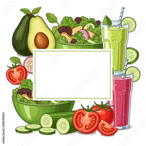 A vibrant illustration of healthy food and drinks for a balanced lifestyle