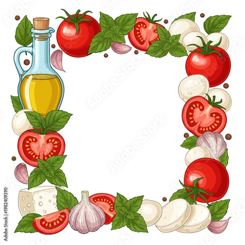 A colorful illustration of fresh vegetables and cheese for a healthy meal