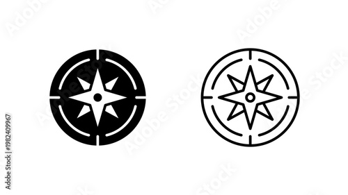Wind rose compass icon. outline glyph flat filled line style