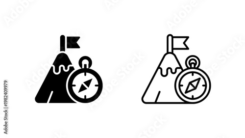 Mountain adventure compass icon. outline glyph flat filled line style