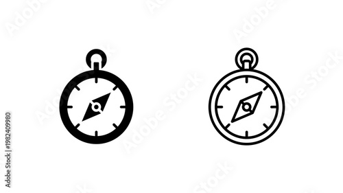 Pocket compass icon. outline glyph flat filled line style