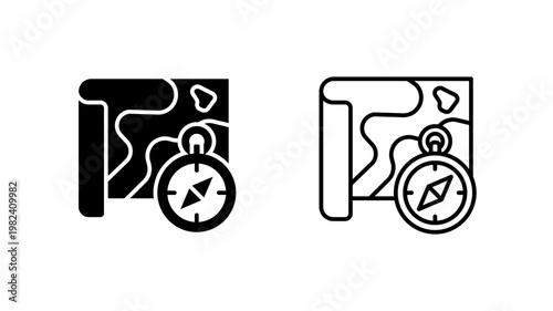 Map compass icon. outline glyph flat filled line style