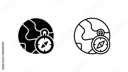 Globe compass icon. outline glyph flat filled line style