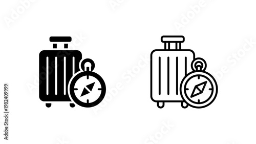 Travel luggage compass icon. outline glyph flat filled line style