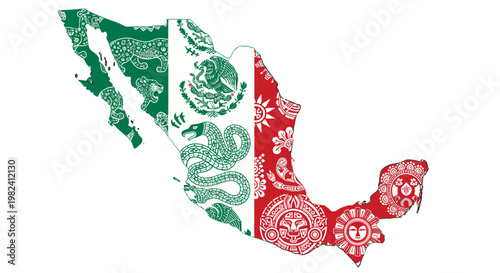 Mexican map with national flag patterns.