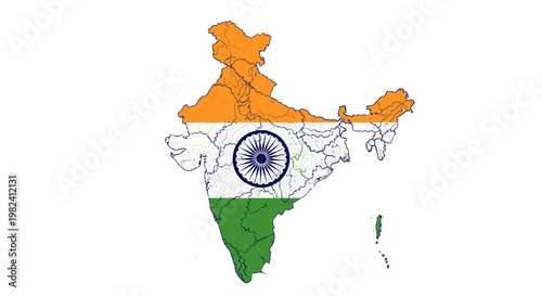 Map of India with national flag.