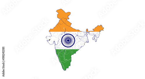Map of India with national flag.