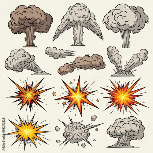 Dramatic Explosion and Cloud Storm Scene with Smoke and Fire Effects