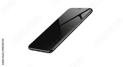 Modern frameless smartphone mockup featuring a glossy glass back floating at a dynamic tilted angle isolated on a clean solid.