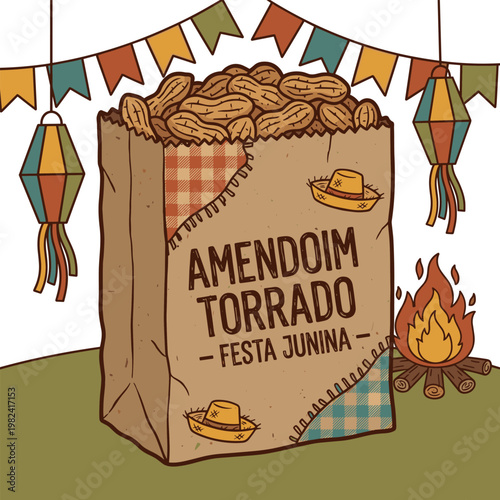 Roasted peanut bag and campfire for Festa Junina celebration
