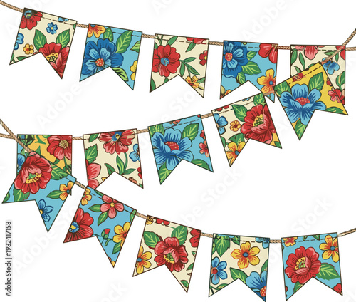 Floral pennant banner strings for Festa Junina celebration