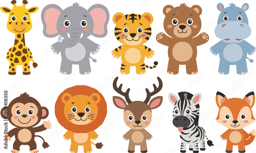 Fototapeta premium Cute Cartoon Safari Animals illustration