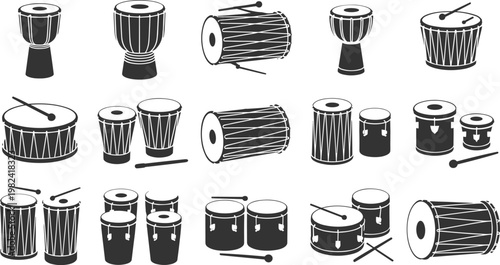 Tablou pe pânză Collection of Drum Silhouettes drums percussion