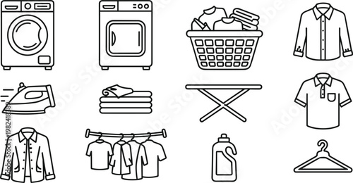 Laundry and Cleaning Icons on White Background washing
