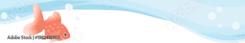 Goldfish Top Border Header Banner Vector with Copy Space Horizontal Layout Isolated on Transparent Background Water Surface Decorative Frame Design | 金魚と水の上部装飾フレーム 横長ヘッダーバナー用ベクター（コピースペース・背景透過）