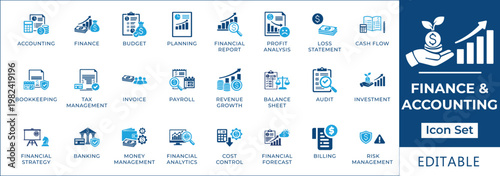 Finance and Accounting Icons Set A Comprehensive Collection for Business and Financial Management, Editable Vector Graphics
