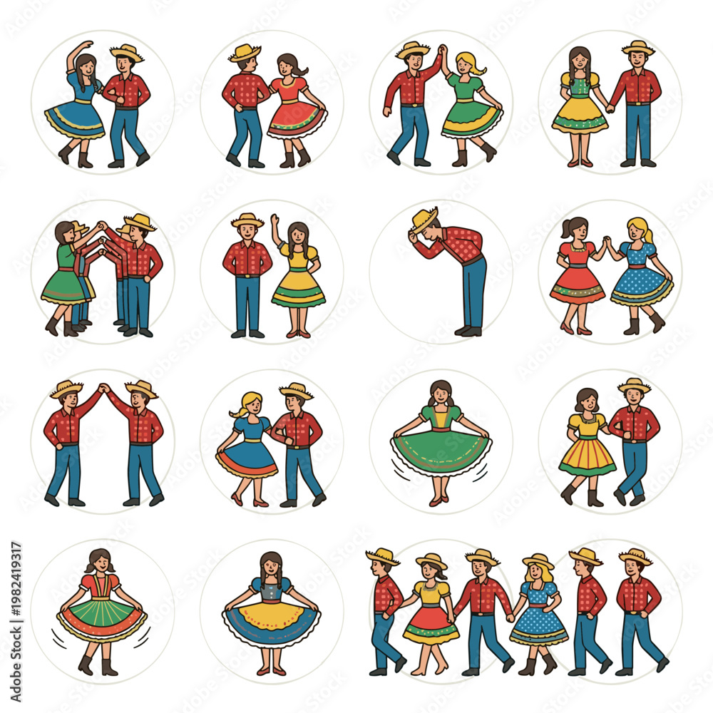 Fototapeta premium Brazilian Festa Junina dancing couple icons